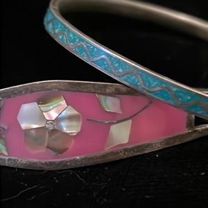 alpaca mother of Pearl silver bangle & hinged 2 bracelets
